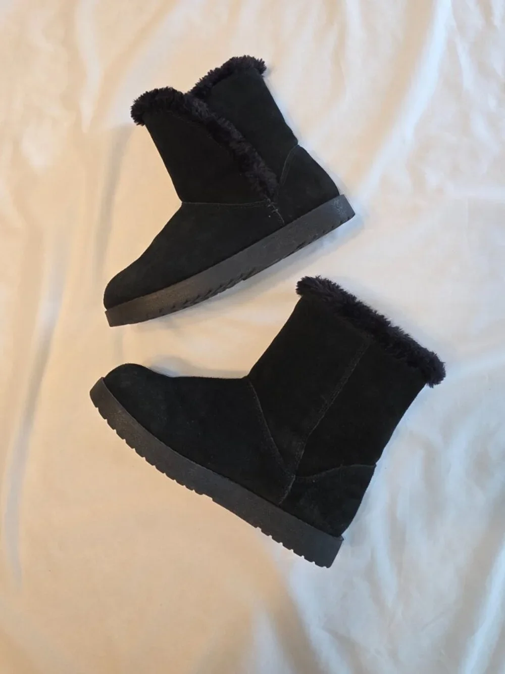 Black Suede Boots Faux Fur Lining Warm Cozy Winter Womens Sz 7 Shoes
